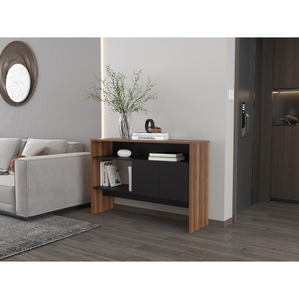 Mueble Recibidor Clasic, Avellana y Wengue, Con dos puertas y dos entrepaños
