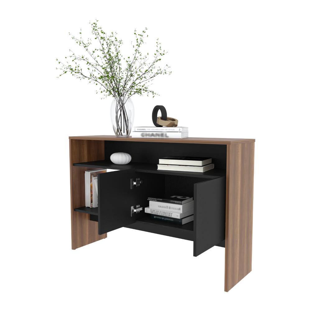 Mueble Recibidor Clasic, Avellana y Wengue, Con dos puertas y dos entrepaños