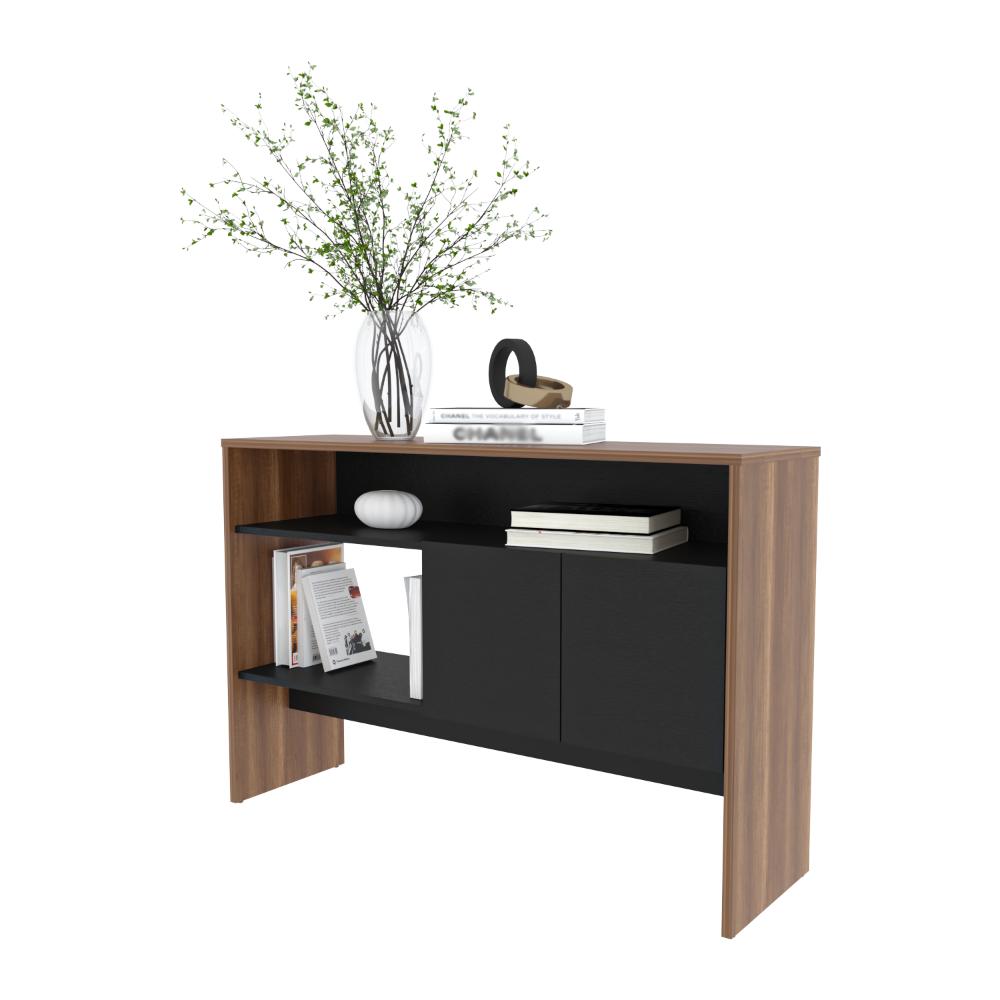 Mueble Recibidor Clasic, Avellana y Wengue, Con dos puertas y dos entrepaños