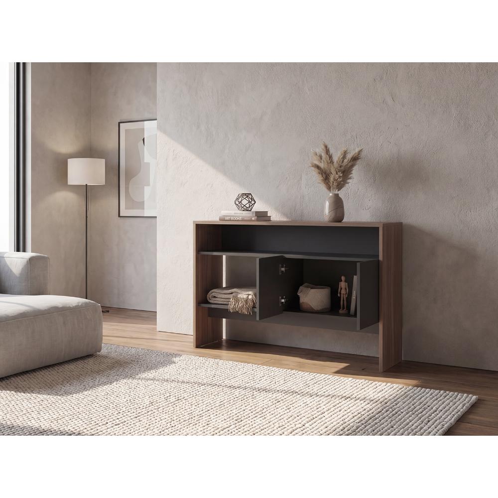 Mueble Recibidor Clasic, Avellana y Wengue, Con dos puertas y dos entrepaños