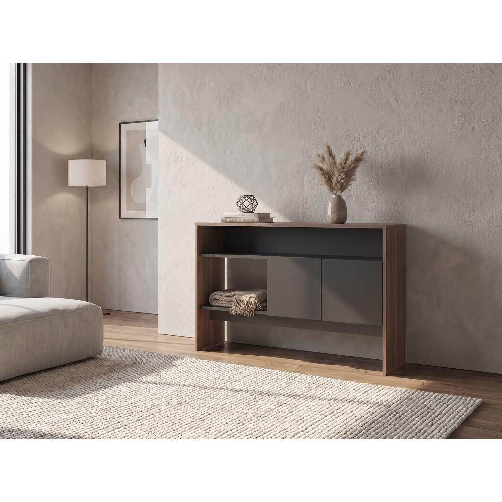 Mueble Recibidor Clasic, Avellana y Wengue, Con dos puertas y dos entrepaños
