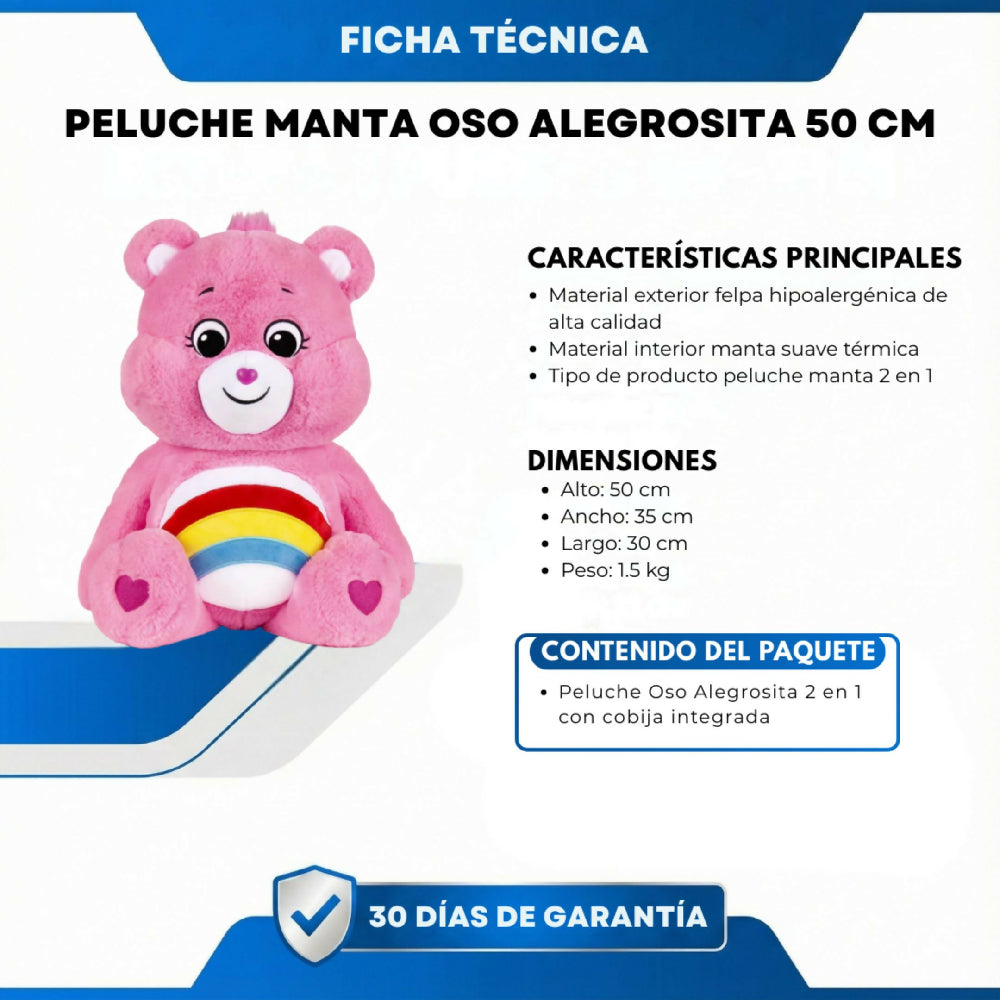 Peluche Manta Oso Alegrosita 50 Cm – Muñeco Suave Con Cobija Integrada Ideal Para Regalo Y Descanso