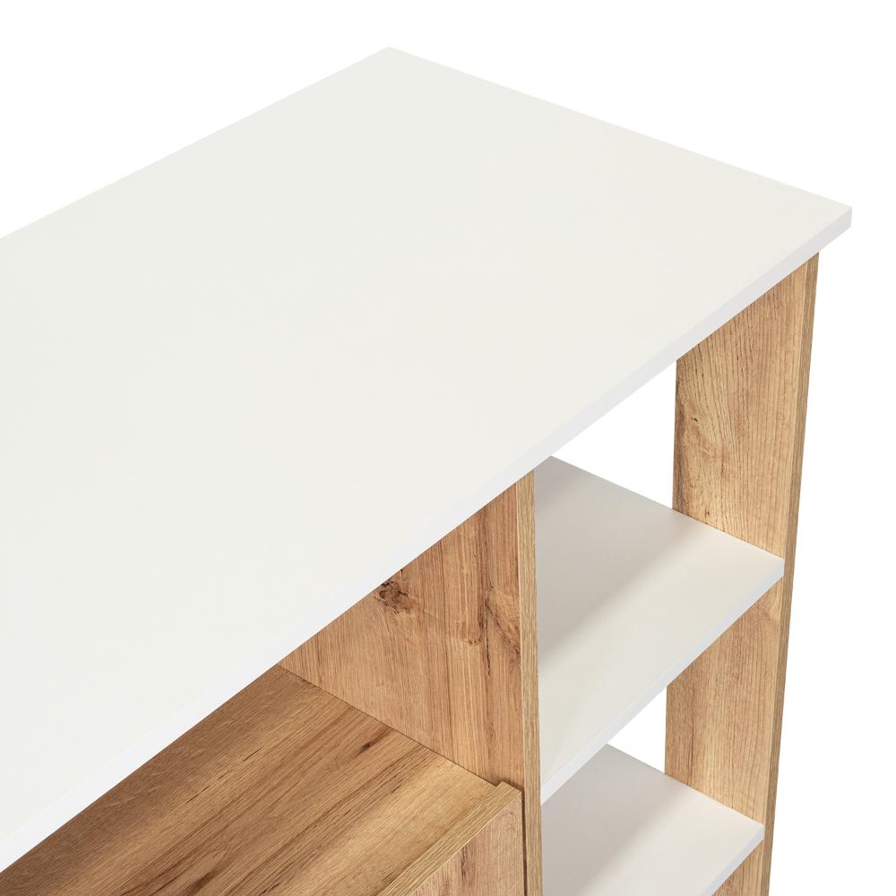 Mesa Auxiliar de Cocina Coralyn, Blanco y Café Claro, con Tres Entrepaños y Rodachines