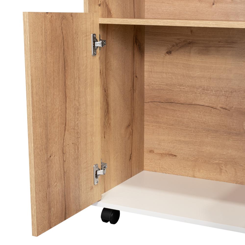 Mesa Auxiliar de Cocina Coralyn, Blanco y Café Claro, con Tres Entrepaños y Rodachines
