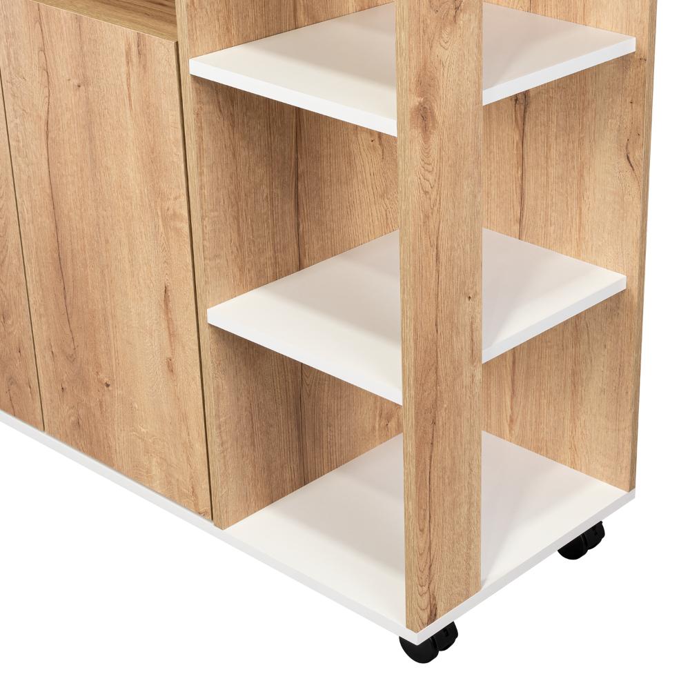Mesa Auxiliar de Cocina Coralyn, Blanco y Café Claro, con Tres Entrepaños y Rodachines