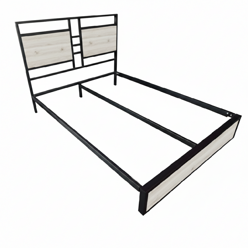 Cama Doble Metal Madera Amatista Gris 140 x 190 x 24