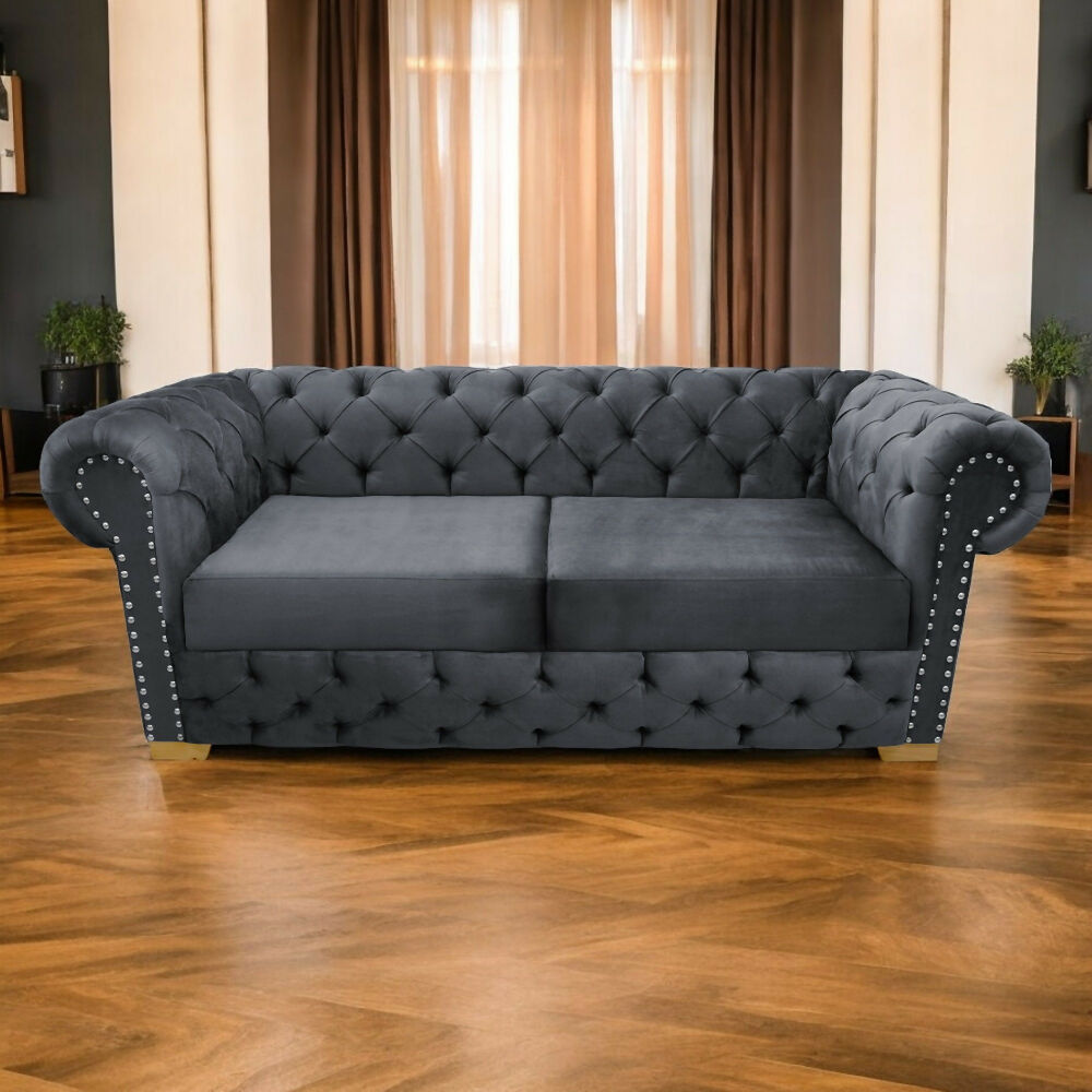 Sofá Chesterfield 3 puestos tela gris