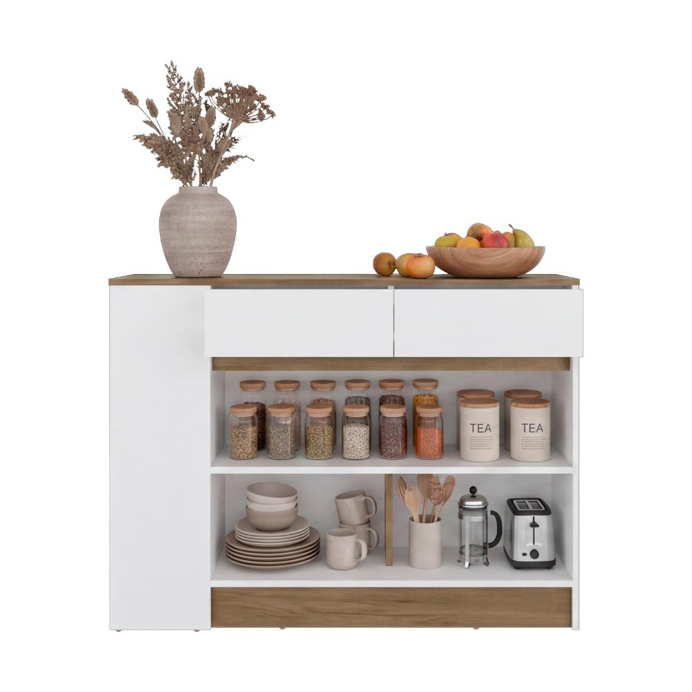 Barra de Cocina Lynton, Fresno y Blanco, con 2 cajones para guardar utencilios de cocina ZF