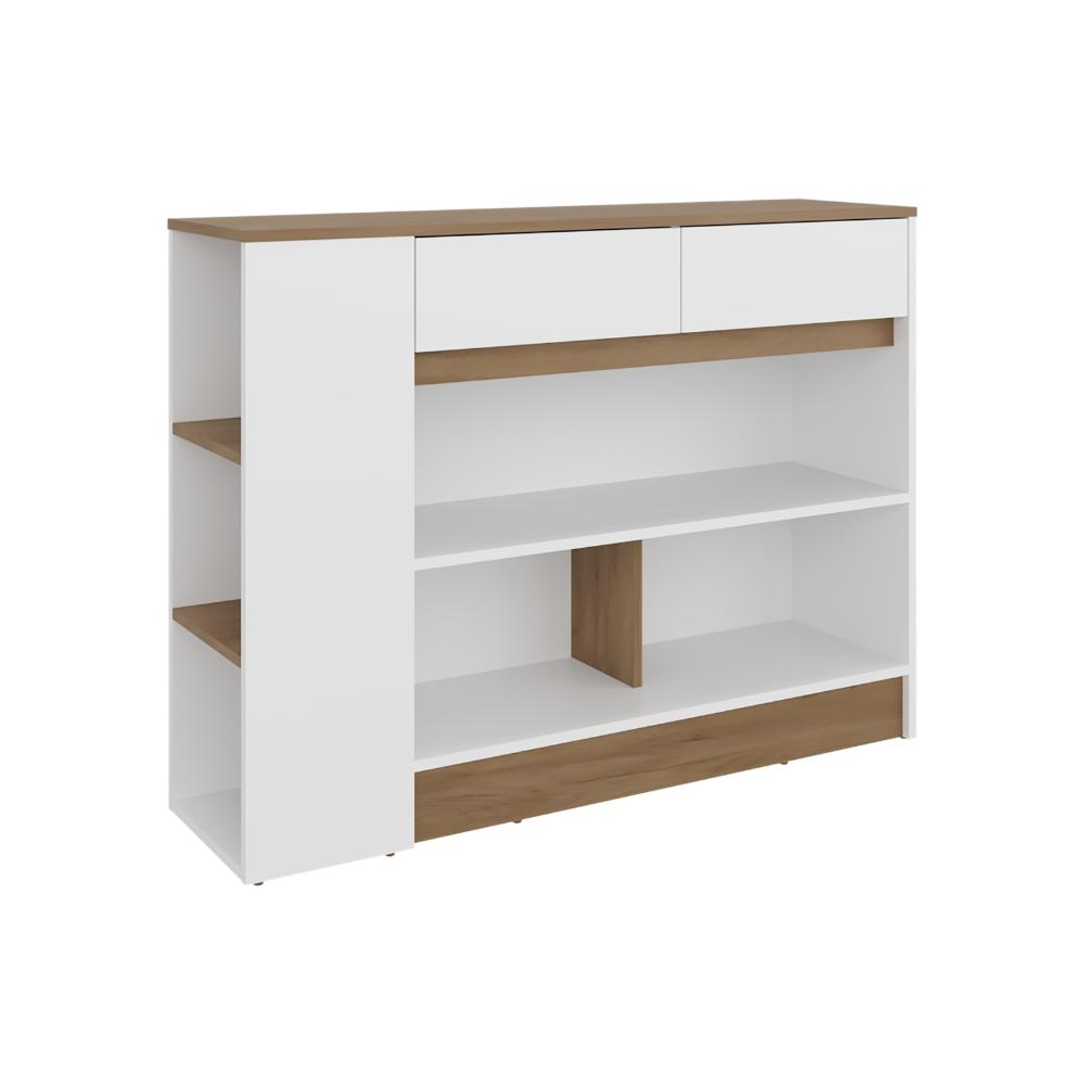 Barra de Cocina Lynton, Fresno y Blanco, con 2 cajones para guardar utencilios de cocina ZF