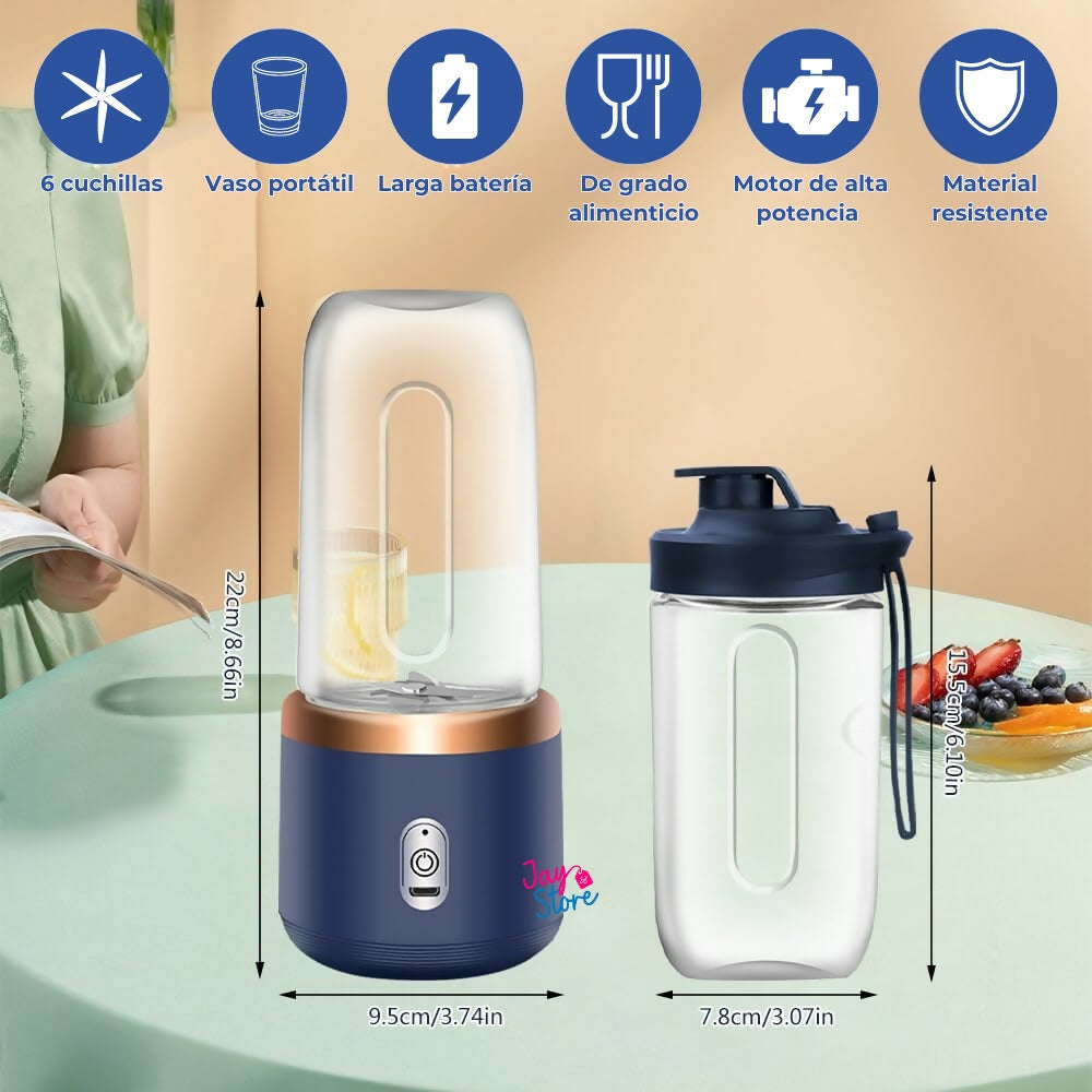 Licuadora Portatil Recargable USB Potente 6 Cuchillas + Termo