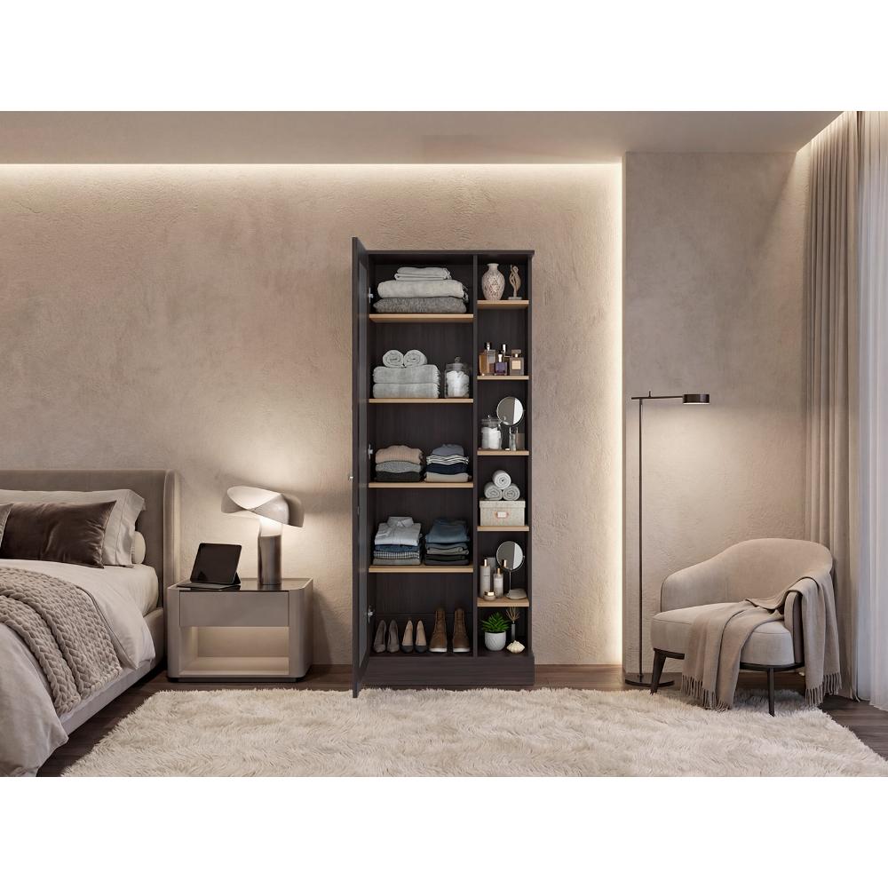 Mueble Multiusos, Caoba y Fresno Europeo, con Siete Entrepaños y Gran Capacidad de Almacenamiento