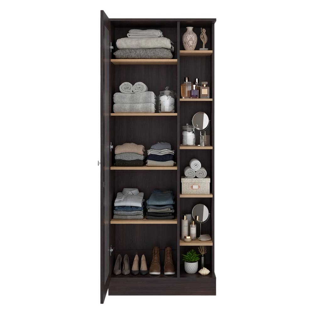 Closet Lara Con Espejo, Nogal Europeo y Fresno Europeo, Con Siete Entrepaños y Gran Capacidad De Almacenamiento
