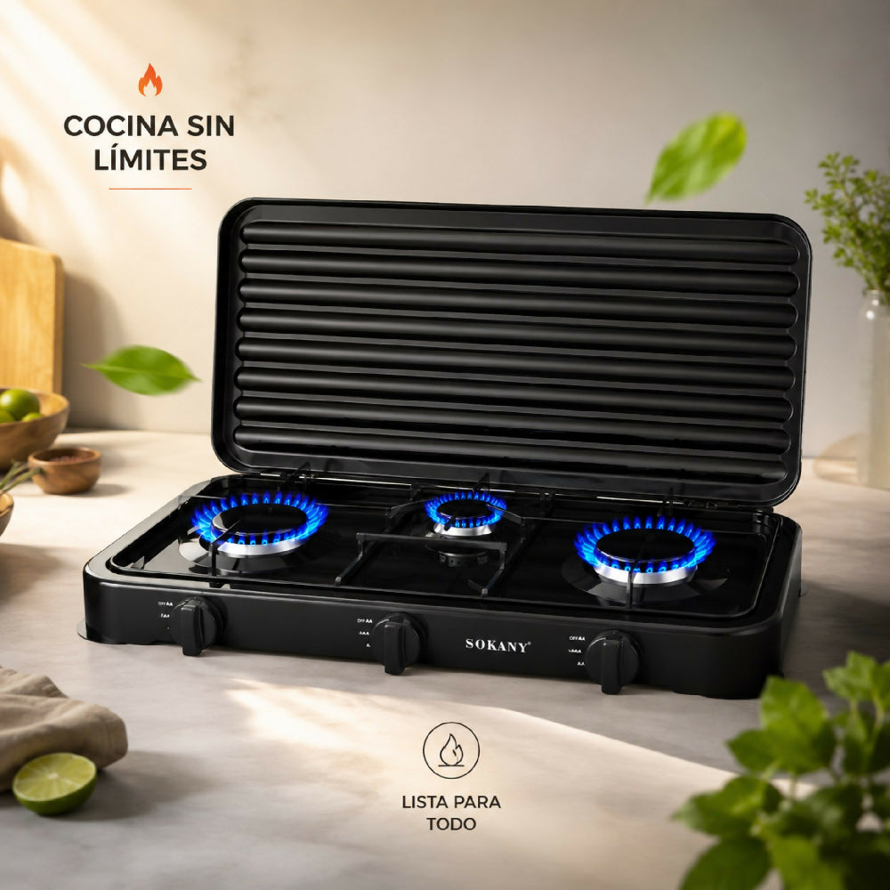 Estufa Eléctrica 3 Puestos Sokany SK-6003 Hornilla Triple De Mesa