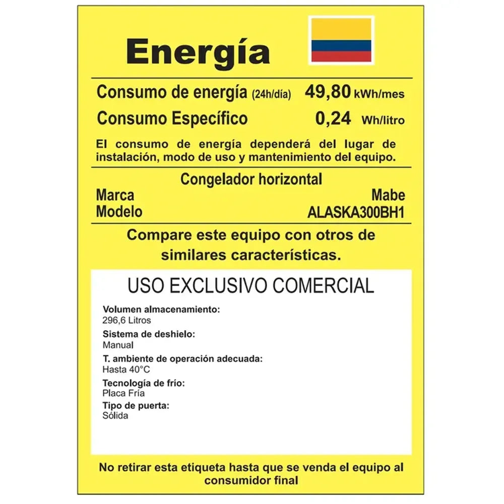 Congelador Horizontal 320 L Mabe, Blanco