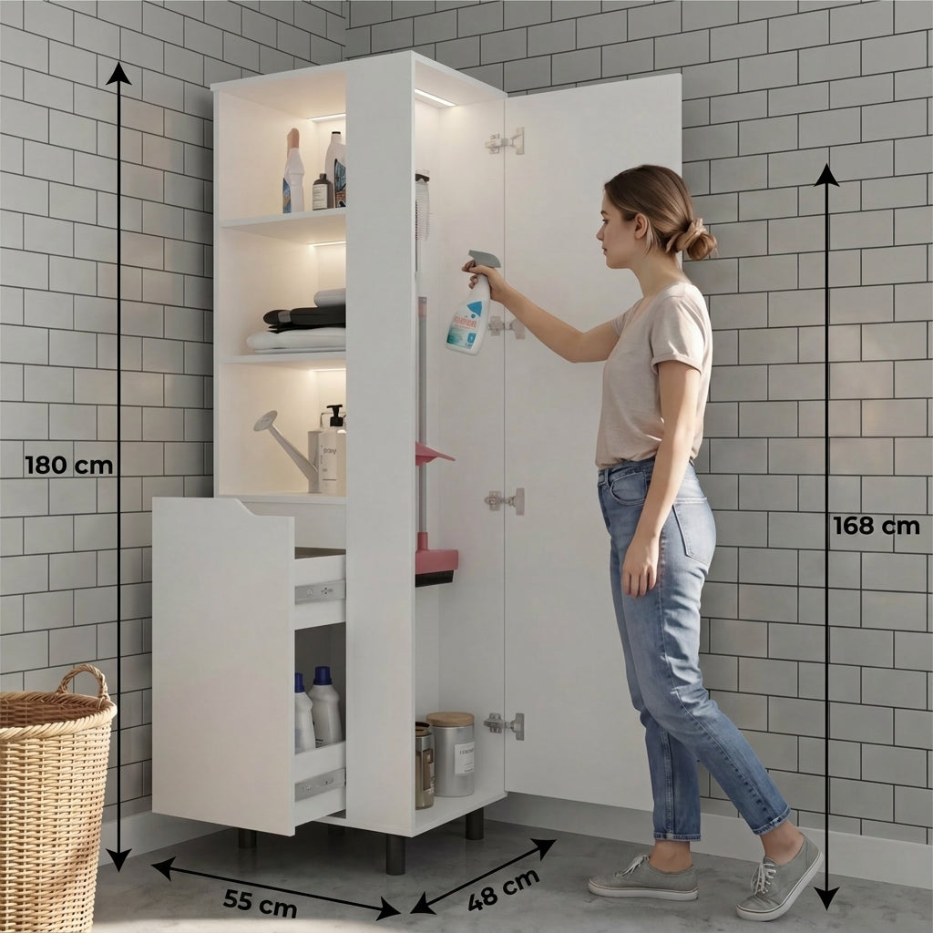 Mueble Auxiliar de Aseo Vidalia, Blanco, Con puerta abatible ZF