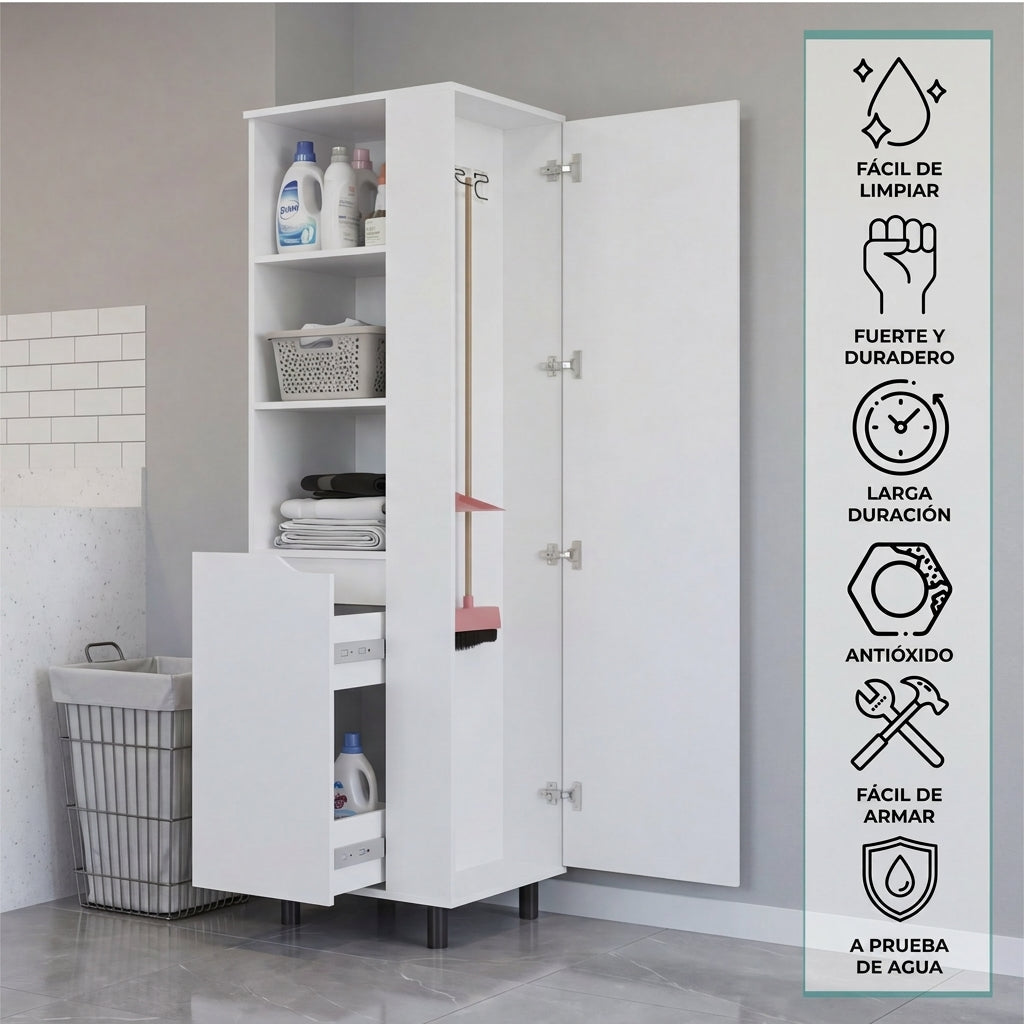 Mueble Auxiliar de Aseo Vidalia, Blanco, Con puerta abatible ZF