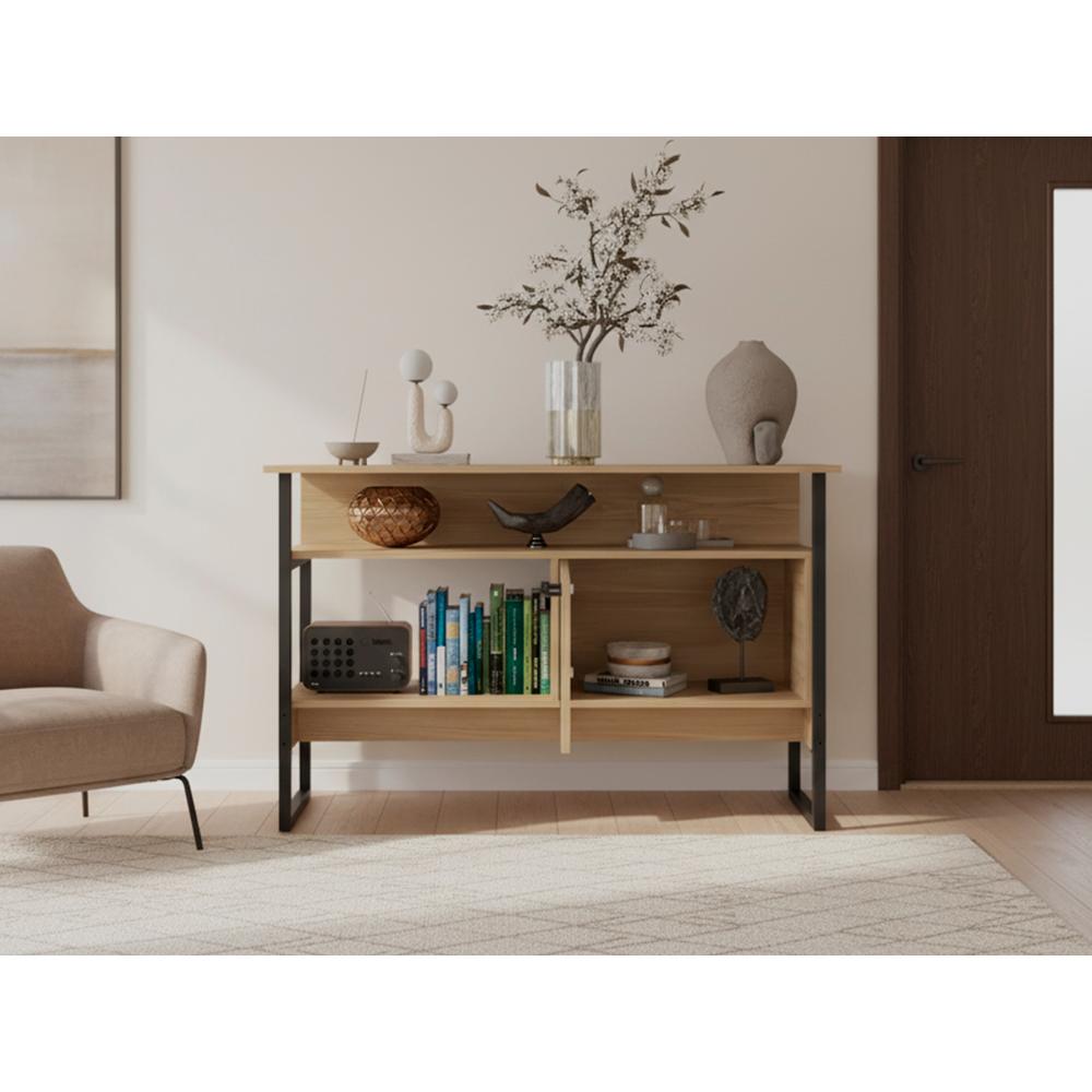 Mueble Auxiliar Recibidor Korina, Fresno Europeo, con Patas En Acero Negras