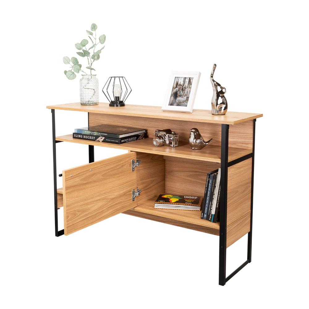 Mueble Auxiliar Recibidor Korina, Fresno Europeo, con Patas En Acero Negras