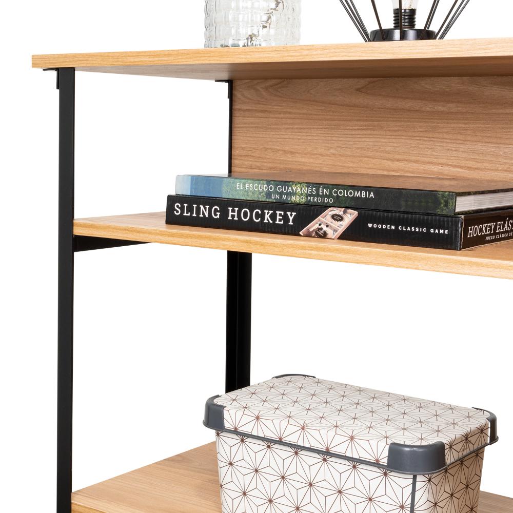 Mueble Auxiliar Recibidor Korina, Fresno Europeo, con Patas En Acero Negras