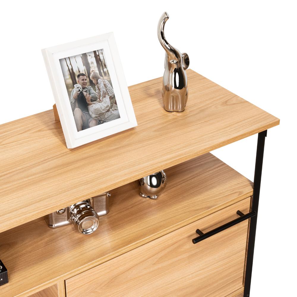 Mueble Auxiliar Recibidor Korina, Fresno Europeo, con Patas En Acero Negras
