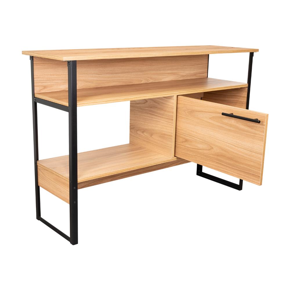 Mueble Auxiliar Recibidor Korina, Fresno Europeo, con Patas En Acero Negras