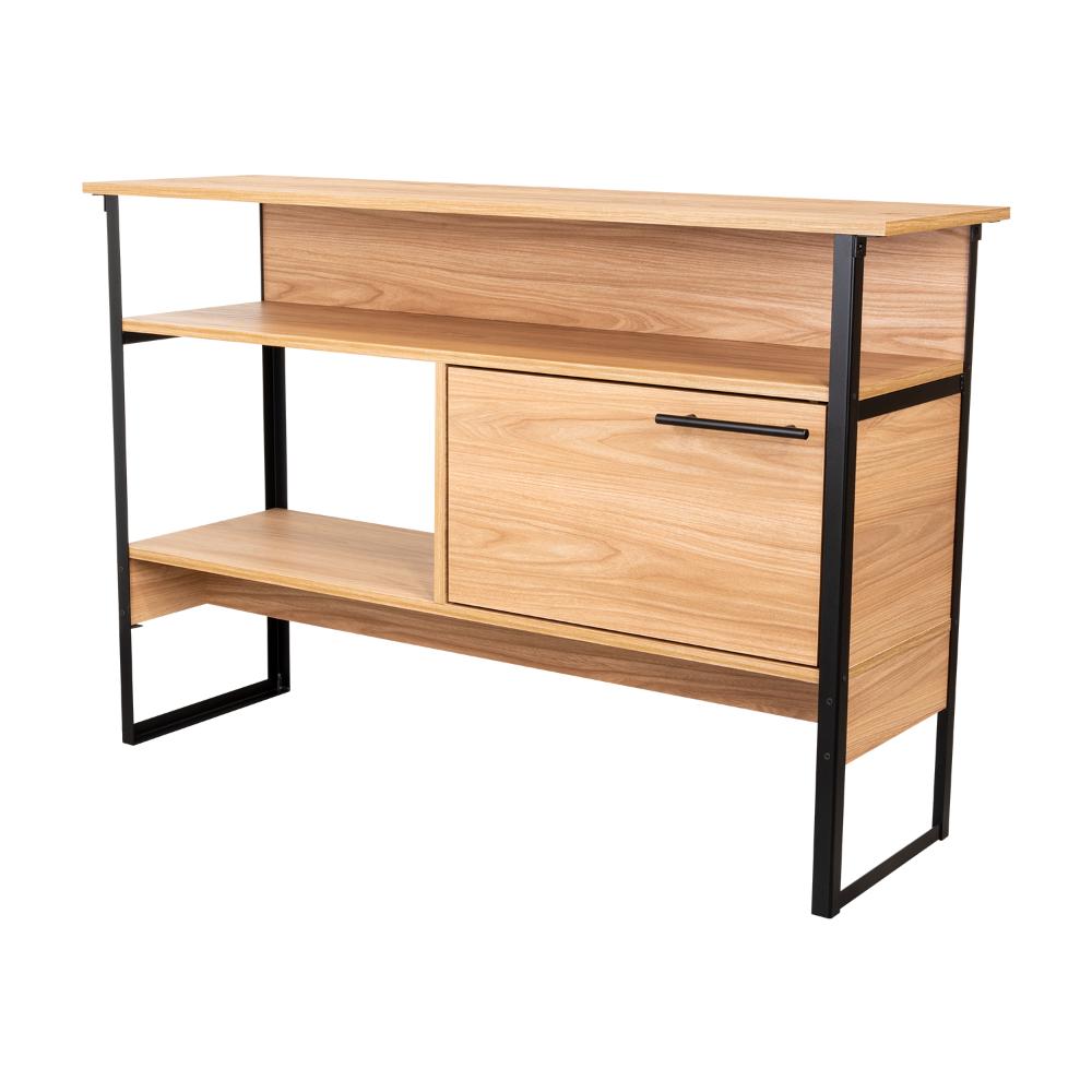 Mueble Auxiliar Recibidor Korina, Fresno Europeo, con Patas En Acero Negras
