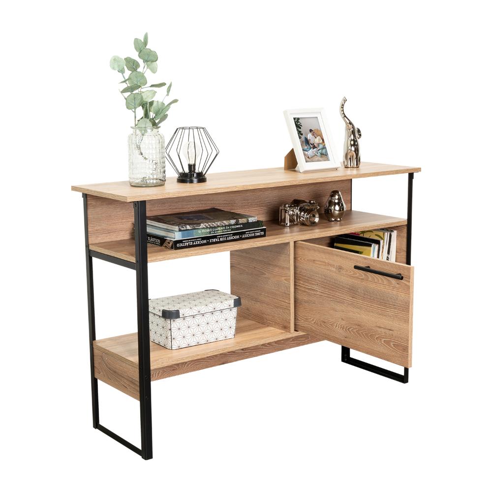 Mueble Auxiliar Recibidor Korina, Miel, con Patas En Acero Negras