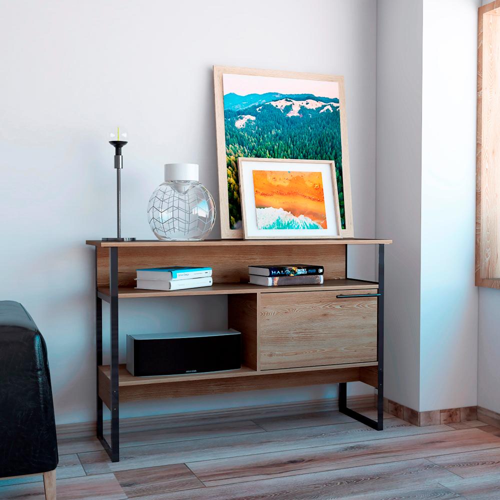 Mueble Auxiliar Recibidor Korina, Miel, con Patas En Acero Negras