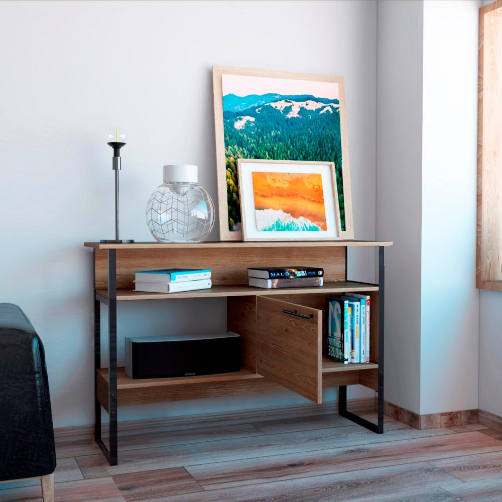 Mueble Auxiliar Recibidor Korina, Miel, con Patas En Acero Negras