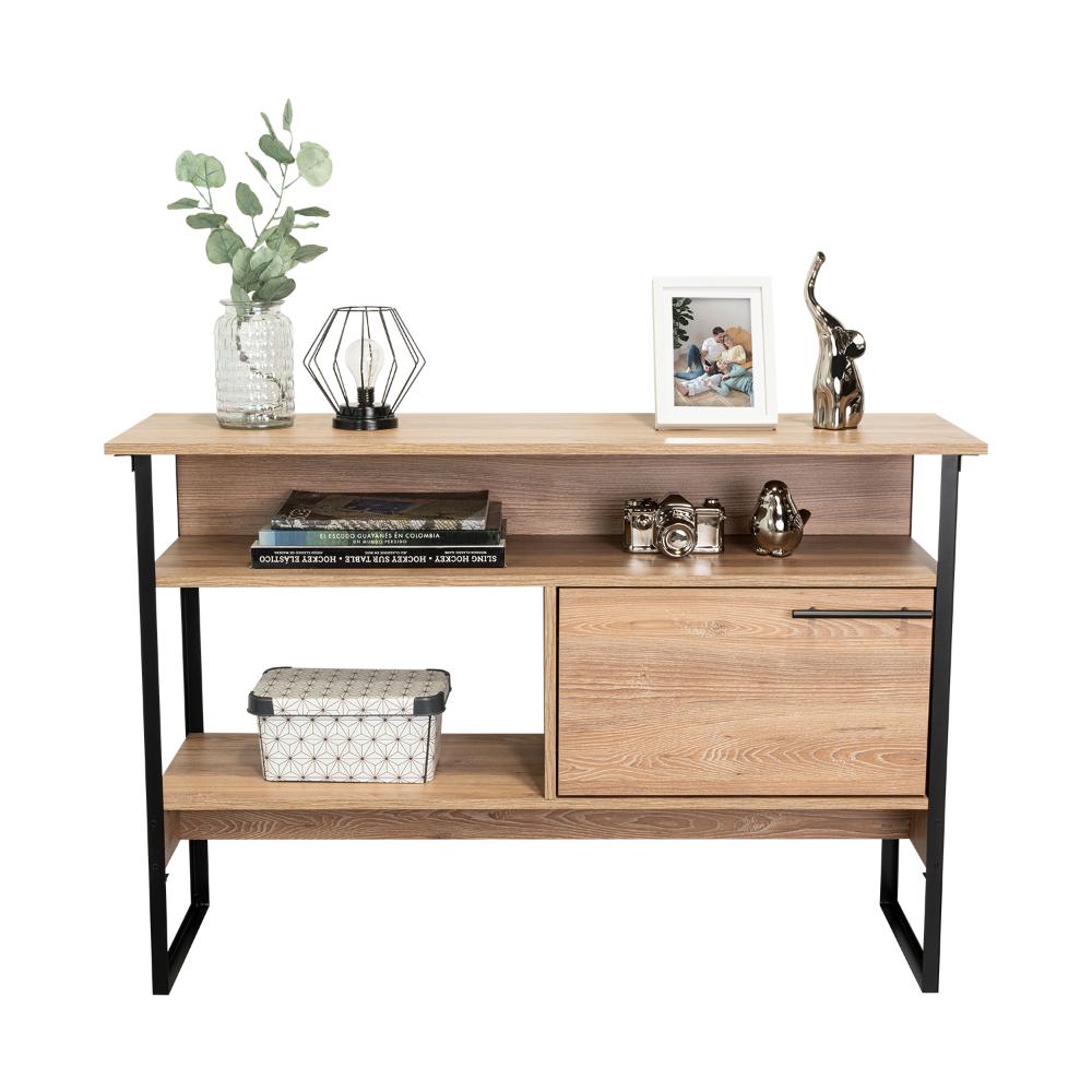 Mueble Auxiliar Recibidor Korina, Miel, con Patas En Acero Negras