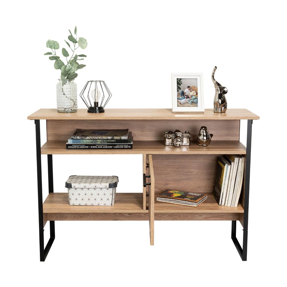 Mueble Auxiliar Recibidor Korina, Miel, con Patas En Acero Negras