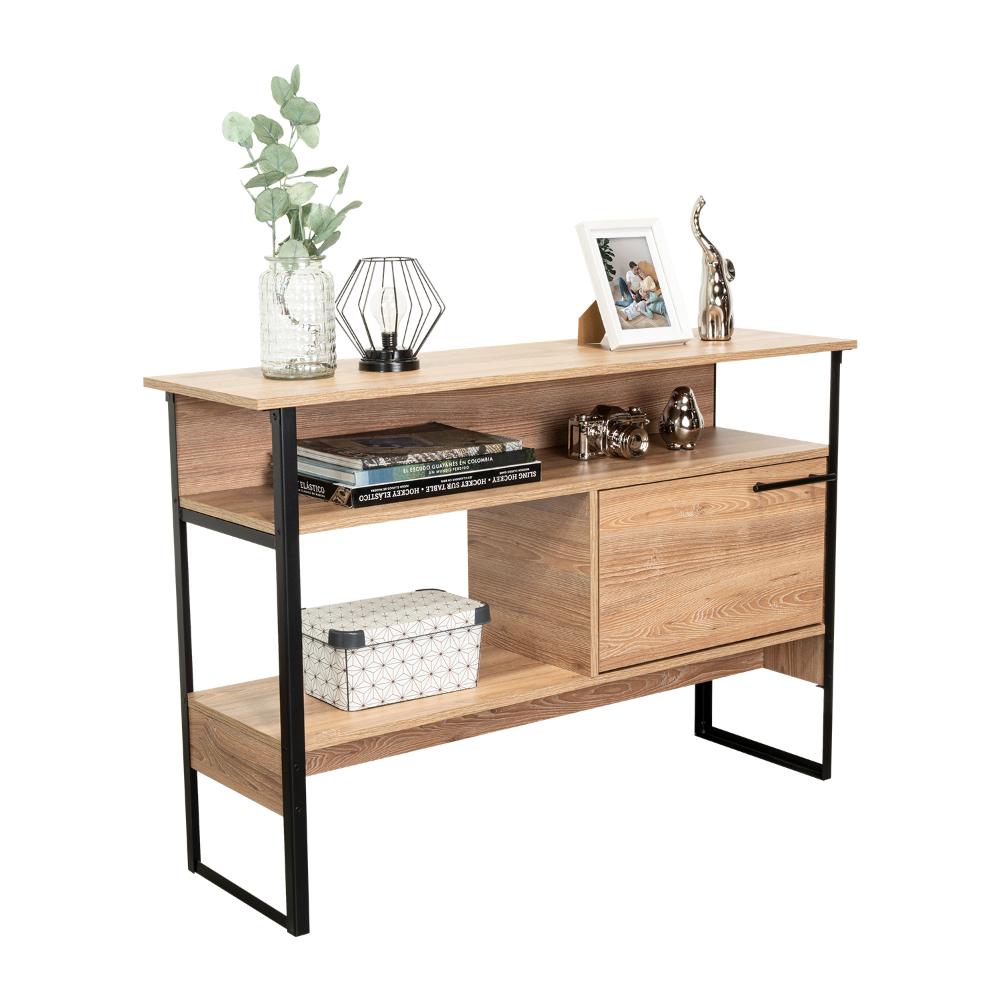 Mueble Auxiliar Recibidor Korina, Miel, con Patas En Acero Negras