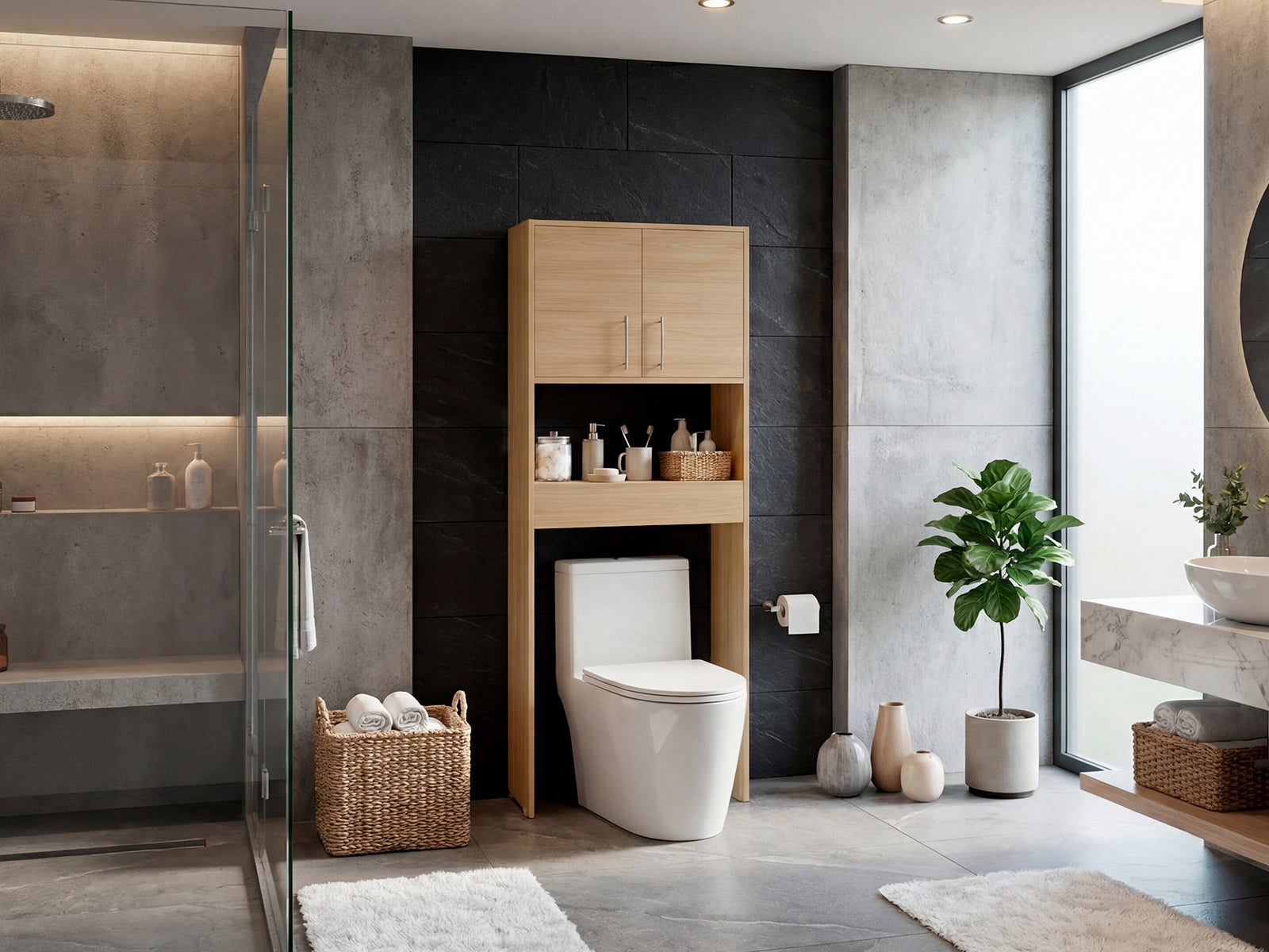 Gabinete de Baño Apolis, Fresno Europeo, Ideal Para Ahorrar Espacio