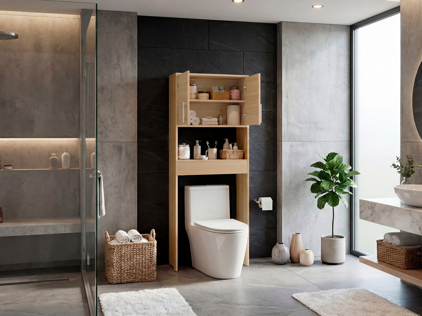 Gabinete de Baño Apolis, Fresno Europeo, Ideal Para Ahorrar Espacio