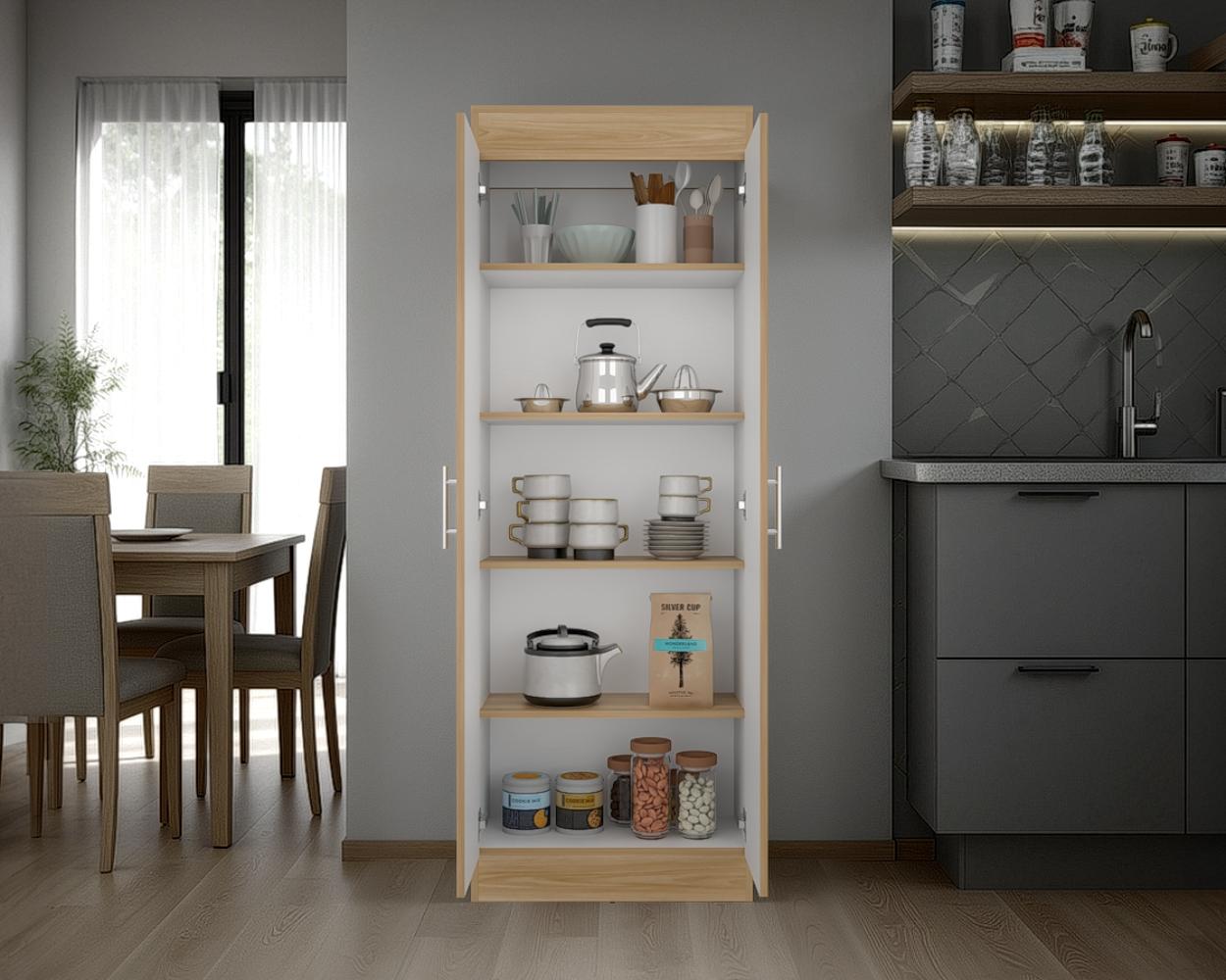 Mueble Multiusos Barlovento, Fresno y Blanco, Cuenta con Cinco Entrepaños y Dos Puertas Batientes