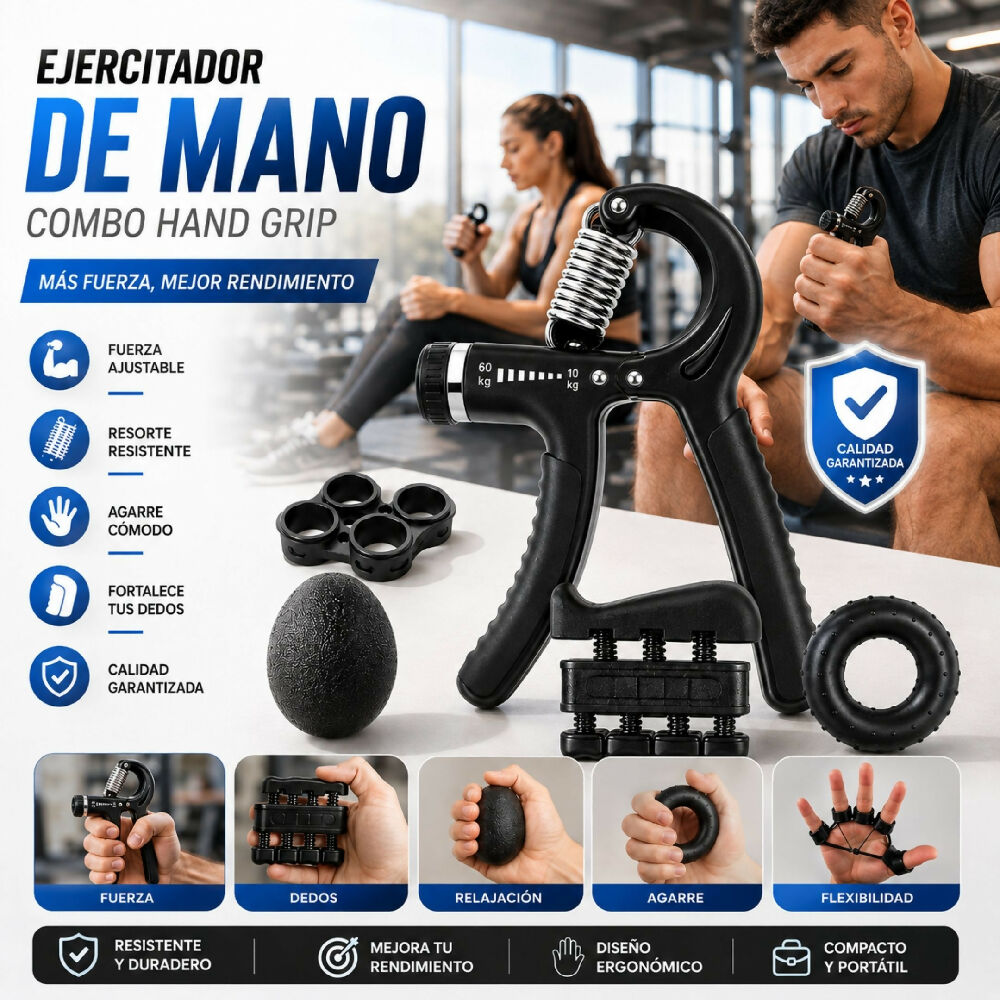 Kit Ejercitador De Mano Combo Hand Grip Fortalece Agarre Y Antebrazo