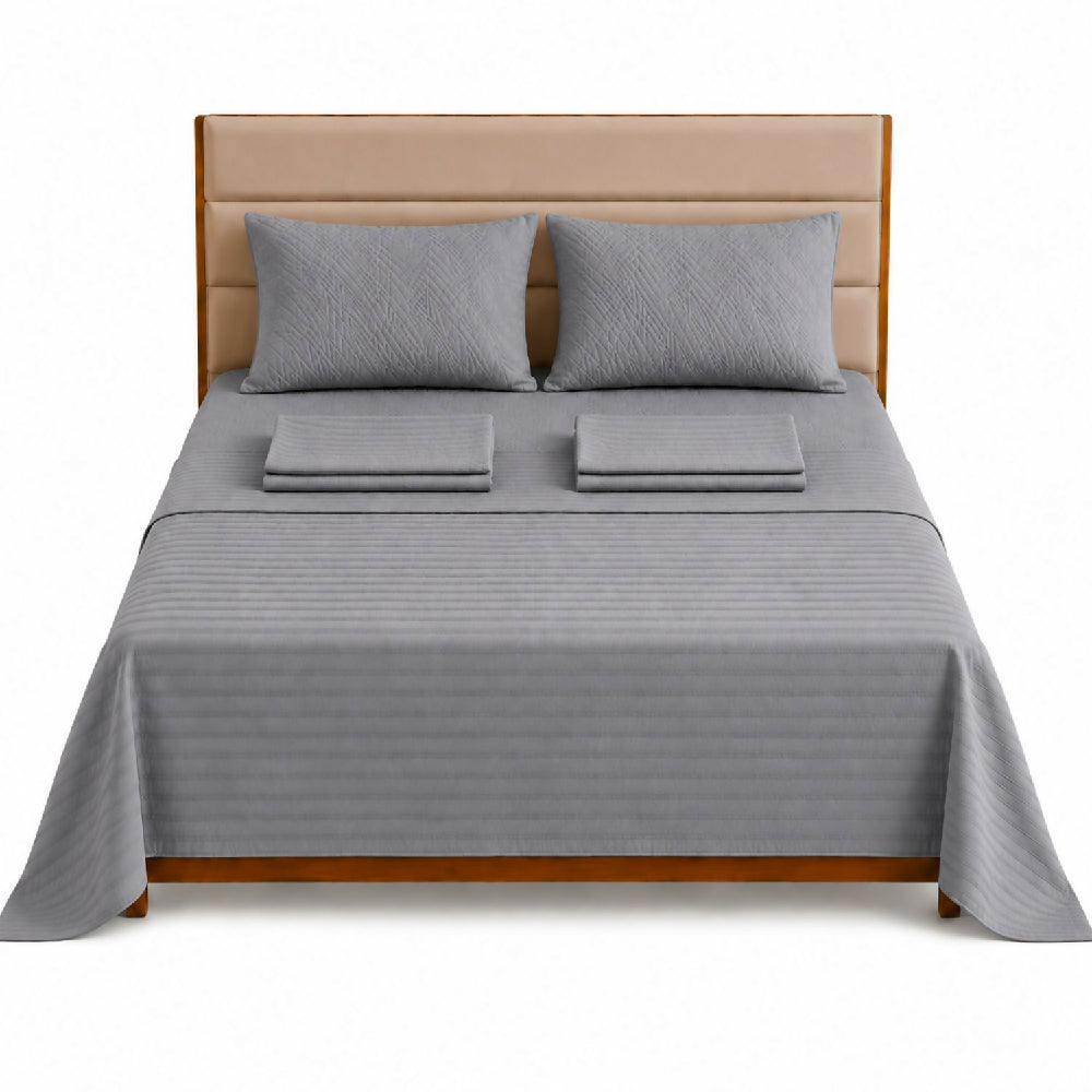 Combo protector colchon + Juego de sábanas semidoble gris