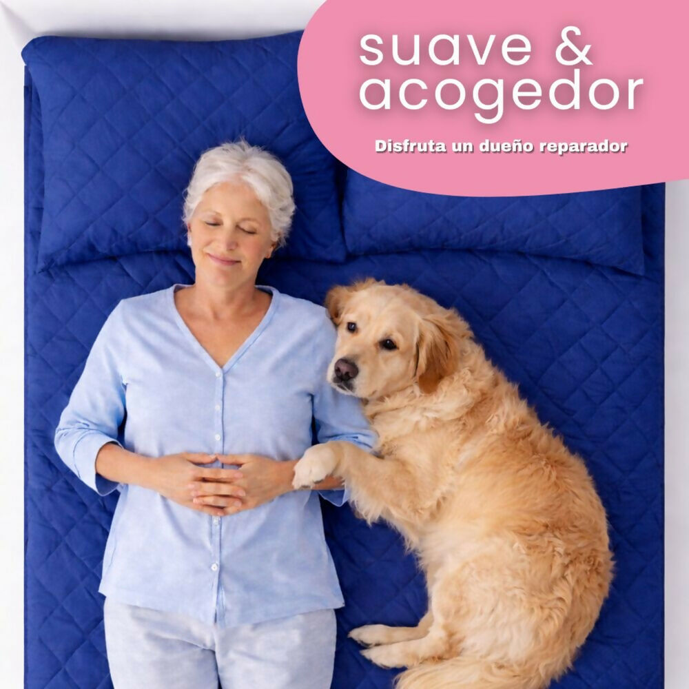 Combo protector colchon doble antifluido azul 140x190cm