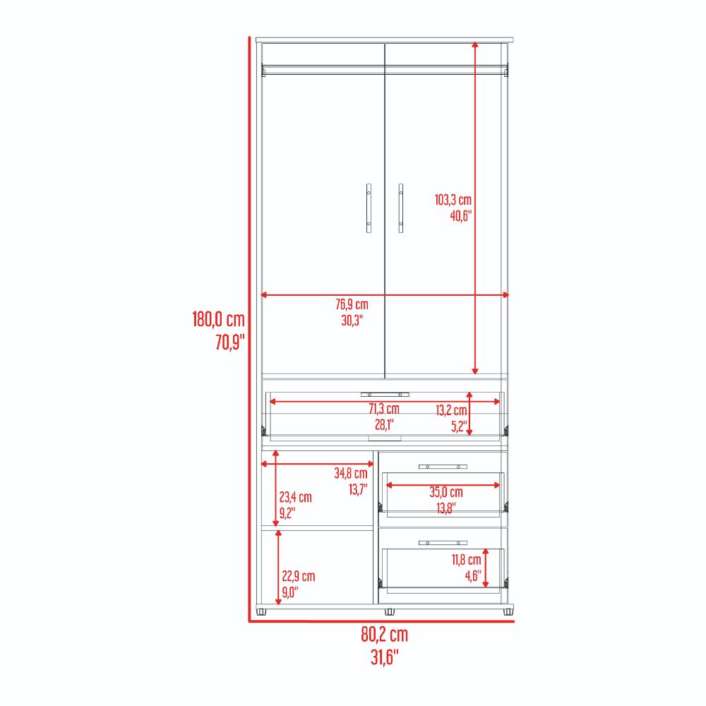 Closet sevilla, Fresno Europeo, con Dos Puertas Abatibles y Tres Cajones