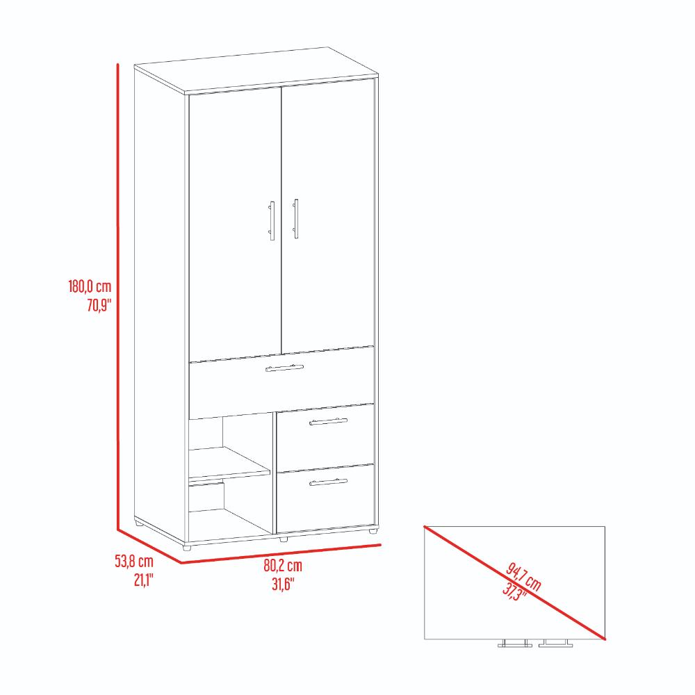 Closet sevilla, Fresno Europeo, con Dos Puertas Abatibles y Tres Cajones