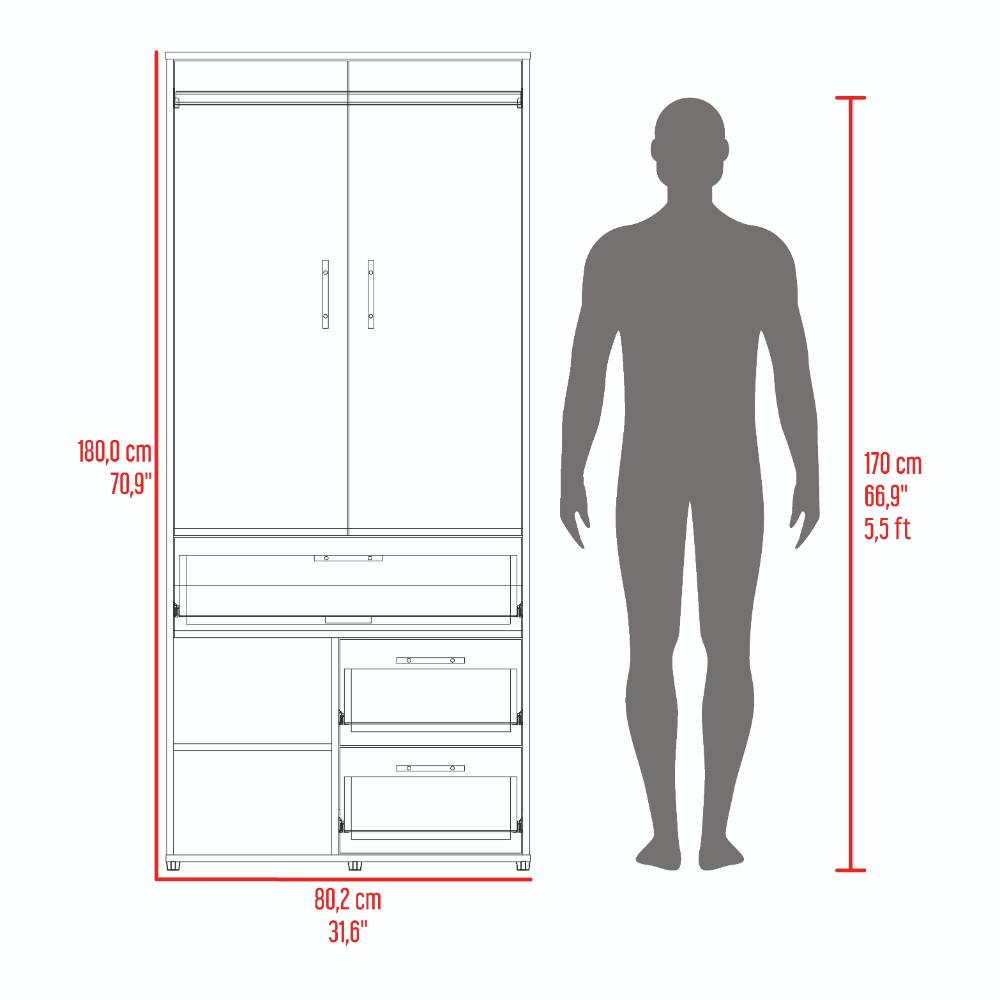 Closet sevilla, Fresno Europeo, con Dos Puertas Abatibles y Tres Cajones