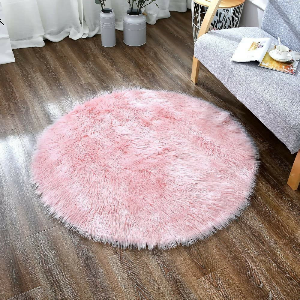 Tapete Antideslizante Peludo 100 cm Redondo Rosa