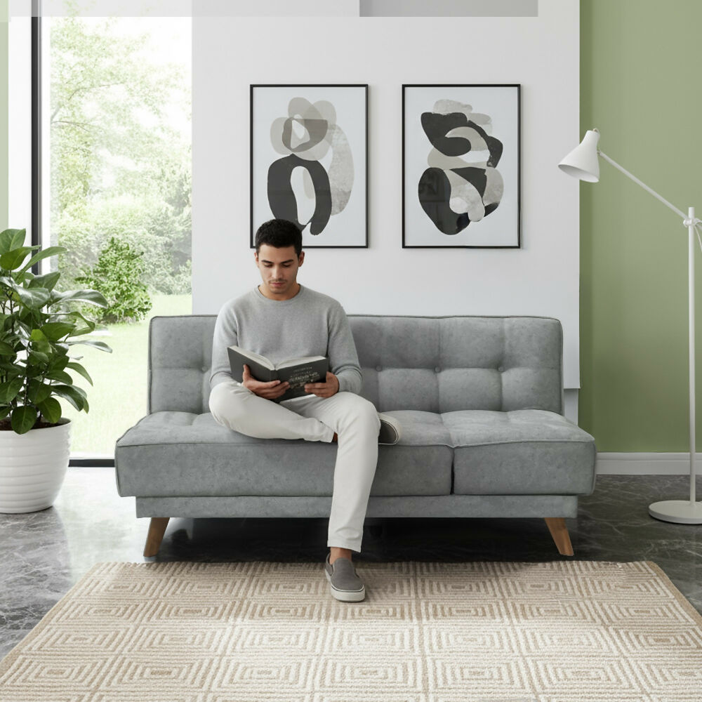 Sofa Cama Petra 177x89x83 Reclinable 5 Posiciones Tela Gris