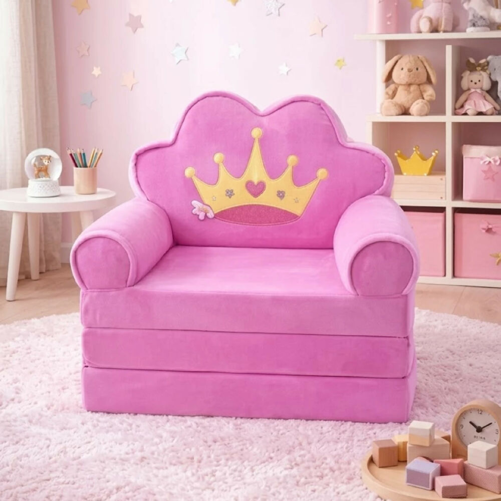 Sofá Cama Plegable Para Niñas Diseño Corona Acolchado Y Comodo