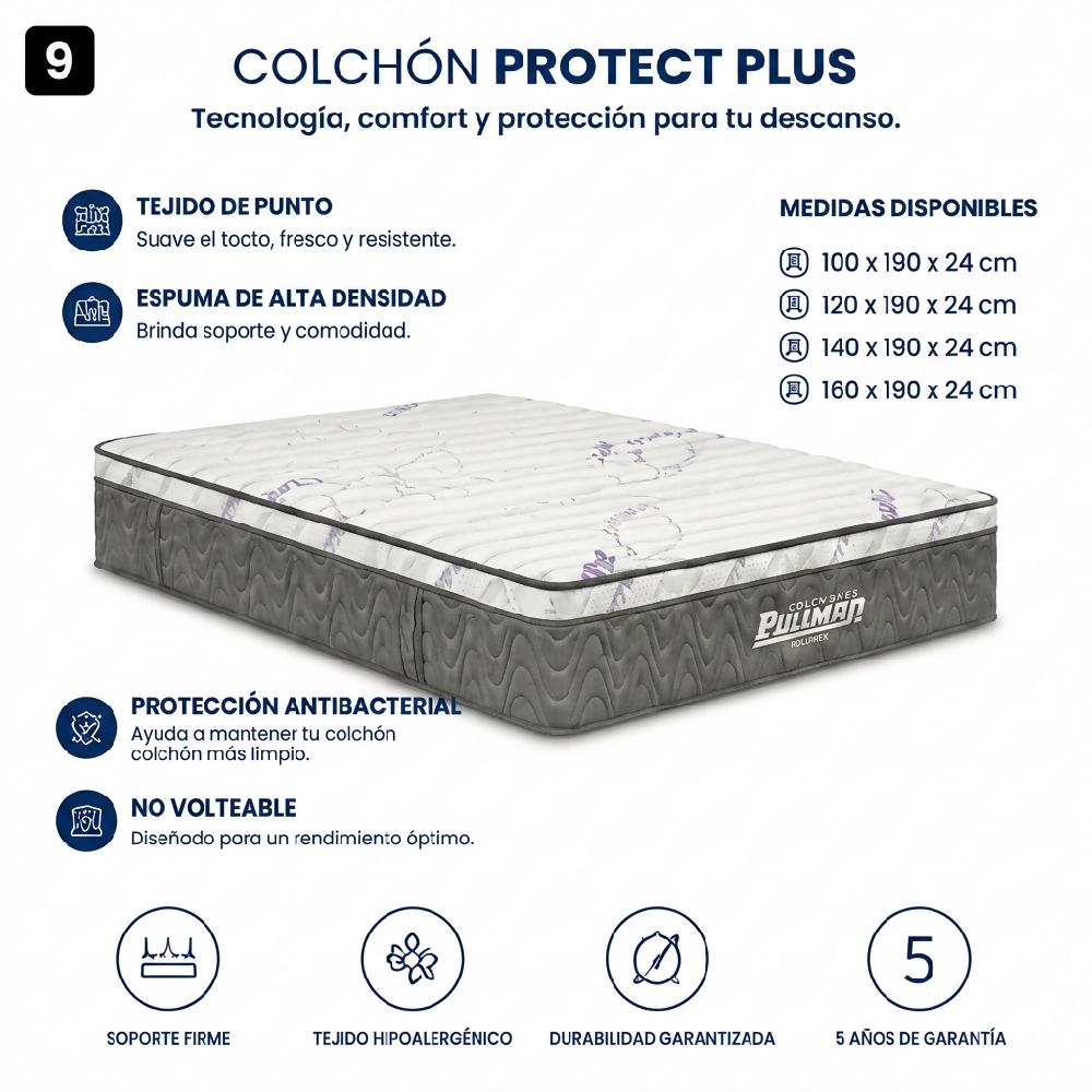 Colchón Rollpack Euro u 120X190 Semidoble, Tela Lavanda