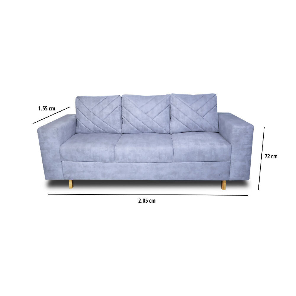 Sofa Amsterdam 3Ptos En Tela Amiglable Con Mascotas 205X72X75 Cm Hielo