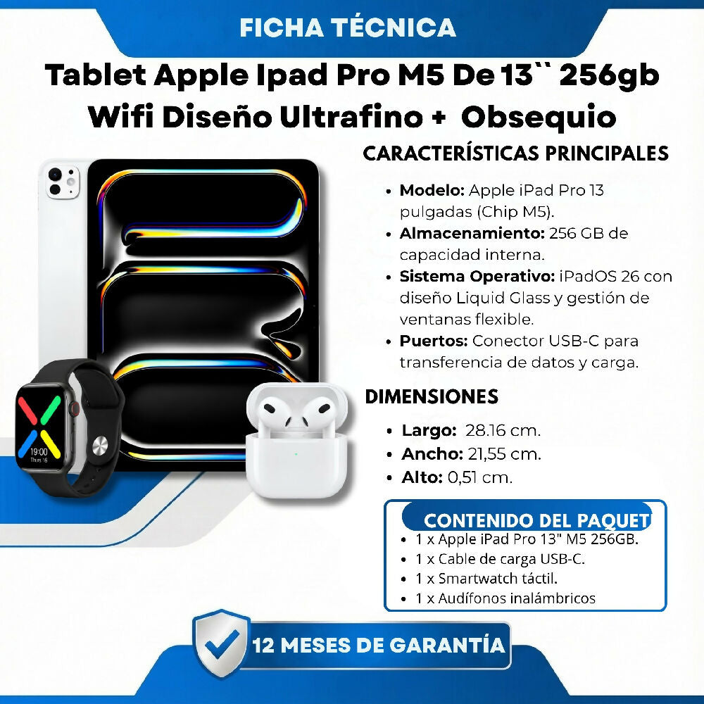 Tablet Apple Ipad Pro M5 De 13 Pulgadas 256gb Wifi Diseño Ultrafino Blanco + Obsequio