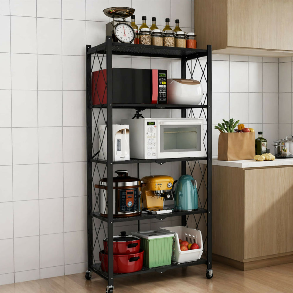 Organizador Plegable Metálico Con Ruedas Estantería Multiusos De 4 Niveles Para Hogar, Bodega Y Garaje