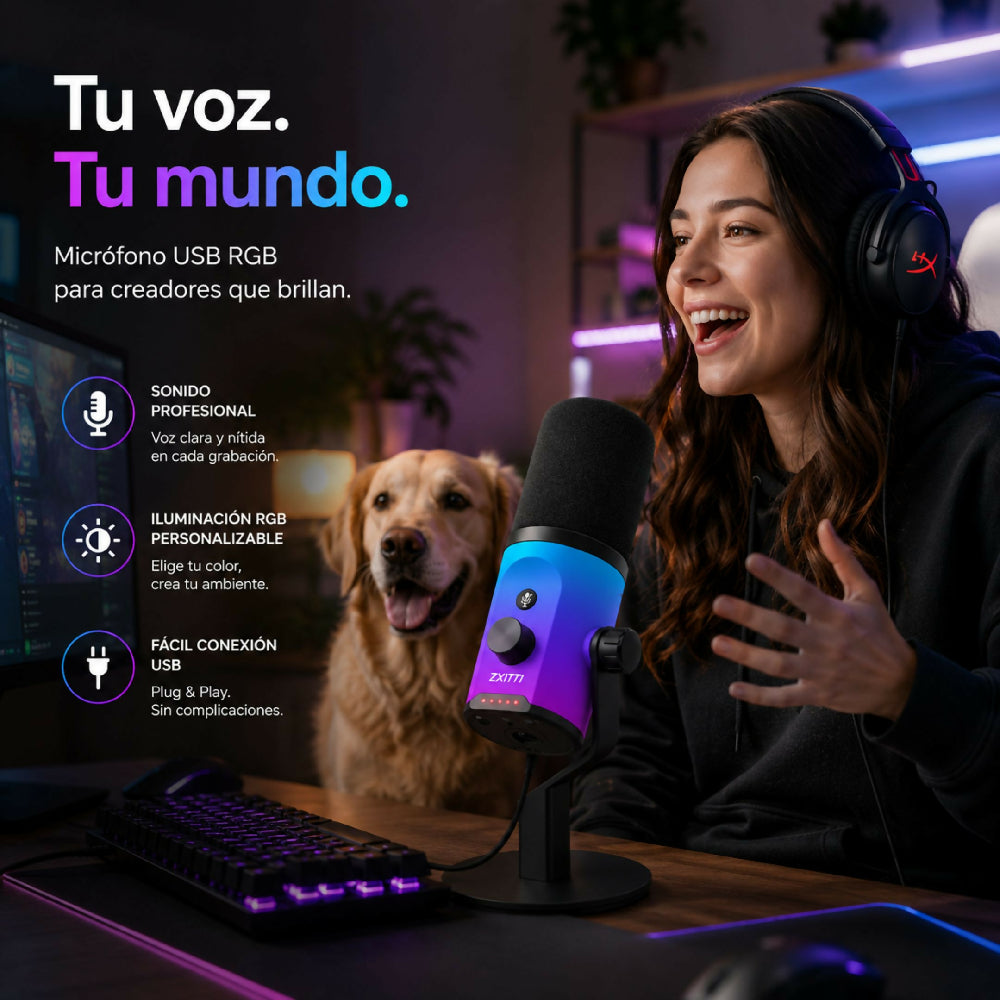 Micrófono De Escritorio Con Luces RGB Y Salida Dual USB/XLR Professional