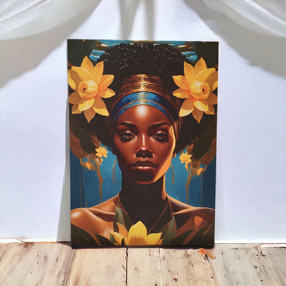 Lienzo Cuadro Arte Reina Dorada Belleza Africana 60X43CM